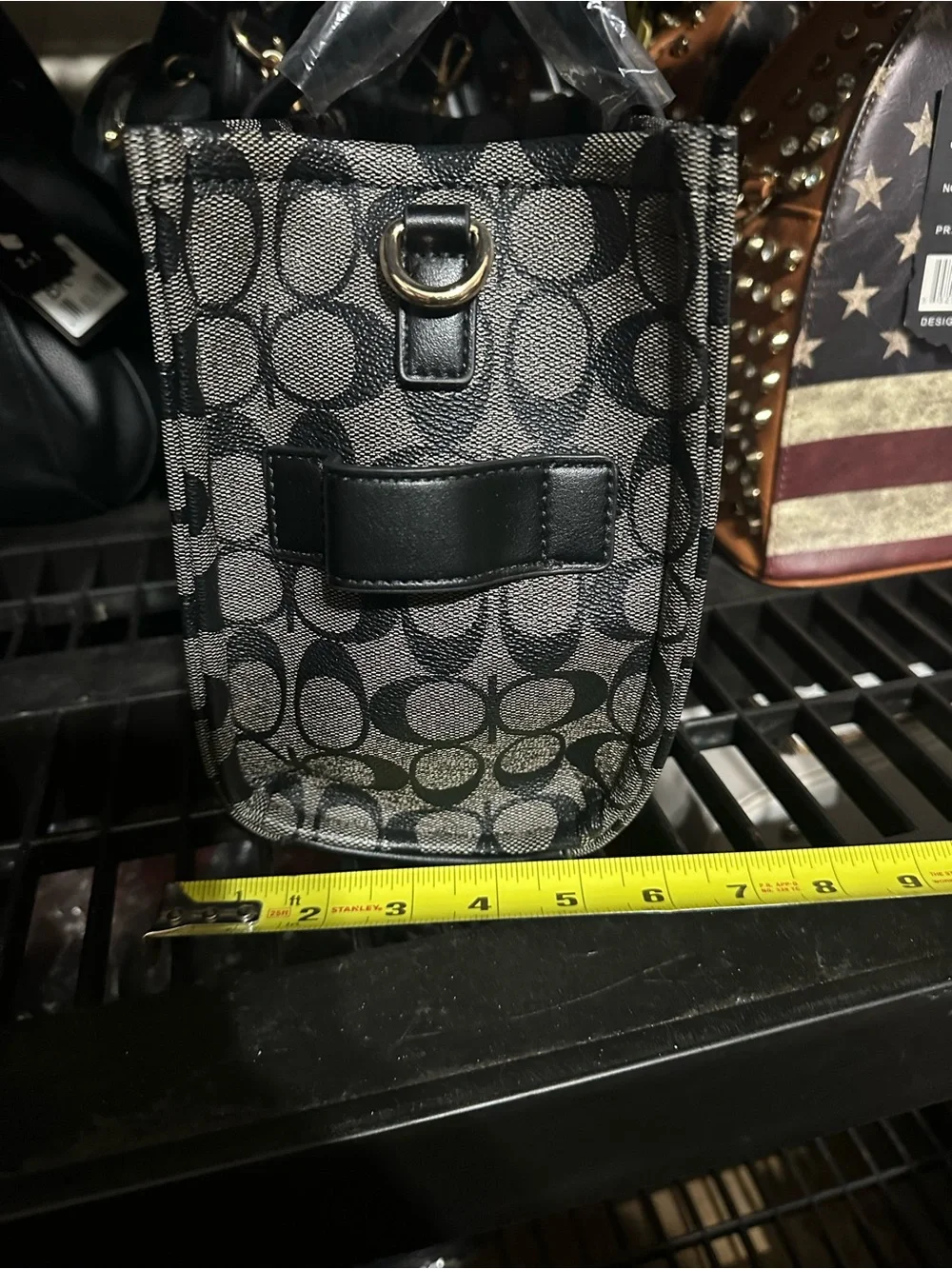 Gray & Black Patterned Tote Bag with Black Trim W/ Matching Wallet & Strap